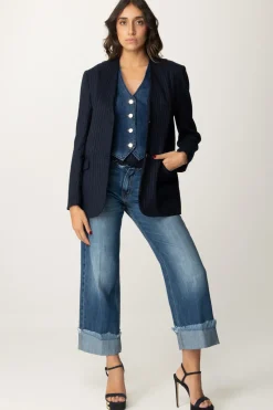 Manila Grace Giacca Gessata con Gilet In JeansMEDIUM BLU