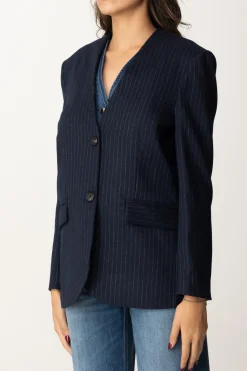 Manila Grace Giacca Gessata con Gilet In JeansMEDIUM BLU