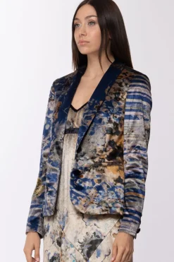 Manila Grace Giacca In Velluto Stampa FantasiaBLU