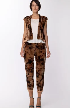 Manila Grace Gilet In Velluto Fantasia con Profili In RasoBISCOTTO