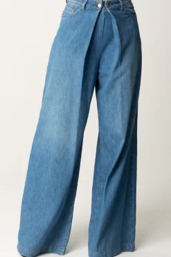 Manila Grace Jeans Wide Leg con PiegheMEDIUM BLUE