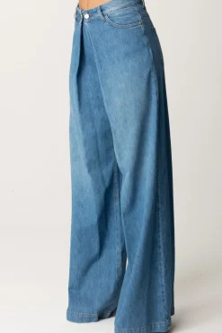 Manila Grace Jeans Wide Leg con PiegheMEDIUM BLUE