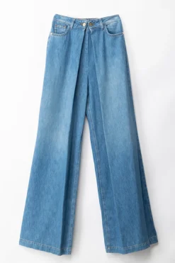 Manila Grace Jeans Wide Leg con PiegheMEDIUM BLUE