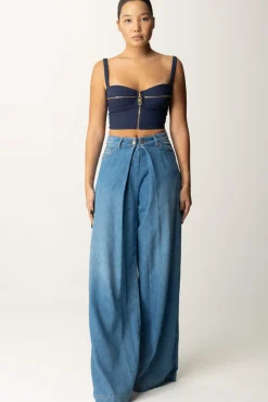Manila Grace Jeans Wide Leg con PiegheMEDIUM BLUE