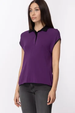 Manila Grace Maglia a Polo con Colletto a ContrastoVIOLA