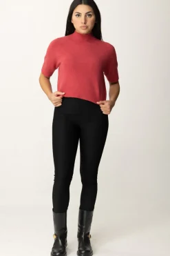 Manila Grace Maglia Collo Alto Crop con Manica CortaMARSALA