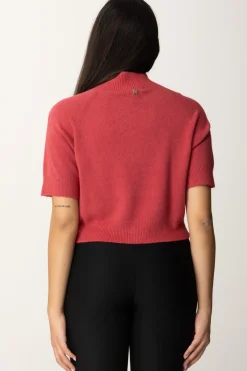 Manila Grace Maglia Collo Alto Crop con Manica CortaMARSALA