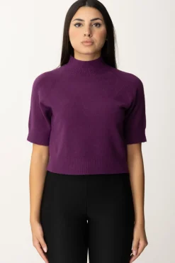 Manila Grace Maglia Collo Alto Crop con Manica CortaPRUGNA