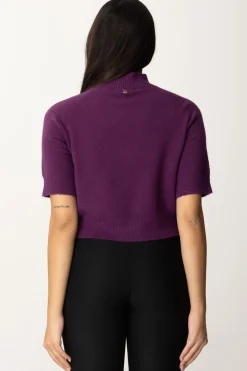 Manila Grace Maglia Collo Alto Crop con Manica CortaPRUGNA
