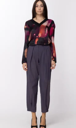 Manila Grace Maglia Scollo a V con Fantasia MulticolorFUCSIA