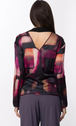 Manila Grace Maglia Scollo a V con Fantasia MulticolorFUCSIA