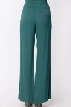 Manila Grace Manila Grace: Pantalone In Viscosa Modello Palazzo con Tasche Elastico In VitaVERDE PERSIANO