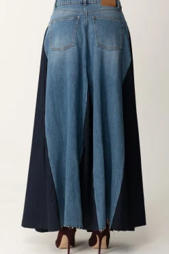 Manila Grace Maxi Gonna In Jeans con Pannelli a ContrastoMEDIUM BLUE