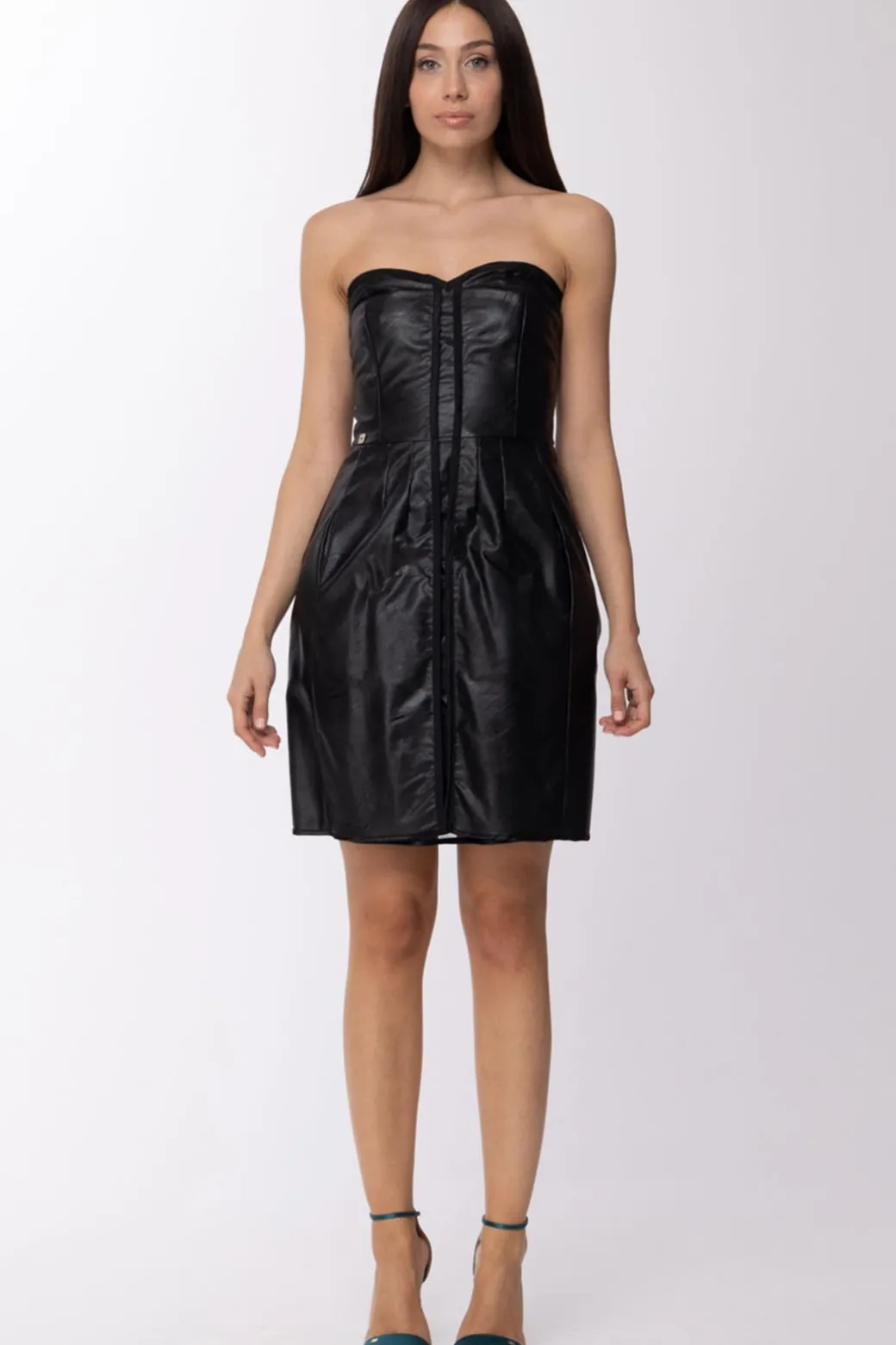 Manila Grace Mini Abito Da Sera Bustier In EcoppelleNERO