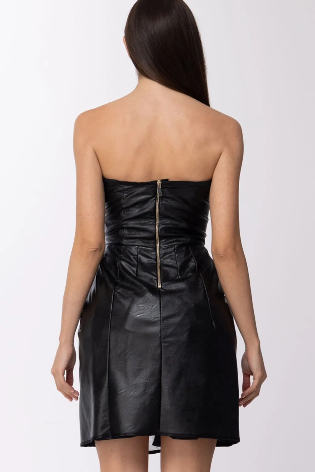 Manila Grace Mini Abito Da Sera Bustier In EcoppelleNERO