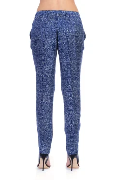 Manila Grace Pantalone Morbido Fantasia Etnica Elastico e Coulisse e Banda Laterale Su Tutta La LunghezzaETNICO BLU NAVY