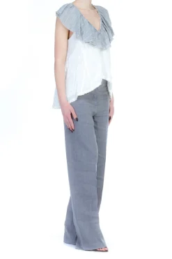 Manila Grace Pantalone Palazzo Vista Bassa con Tesche PosterioriGRIGIO