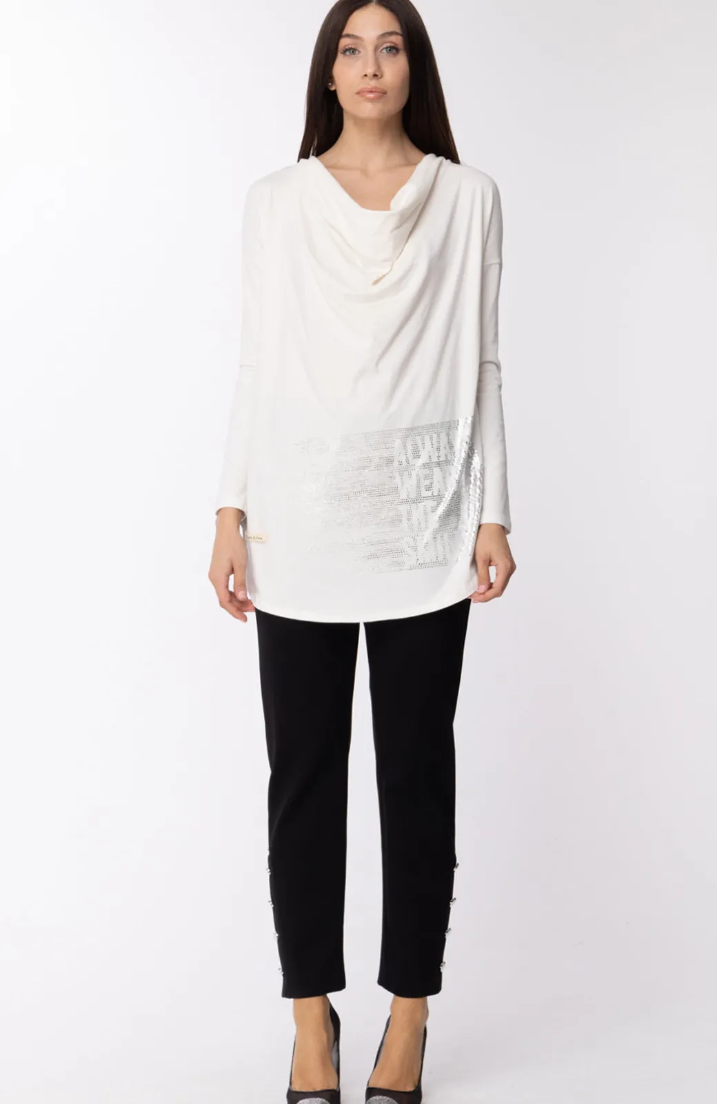 Manila Grace Pantalone Skinny con BottoniNERO