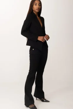 Manila Grace Pantaloni a Zampa con Placca LogoNERO