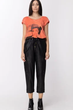 Manila Grace Pantaloni Ecopelle Traforati con CoulisseVAR.UNICA