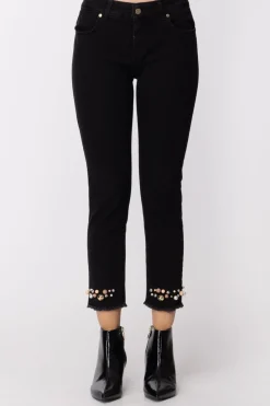 Manila Grace Pantaloni Sfrangiati con Perle Alla CavigliaNERO