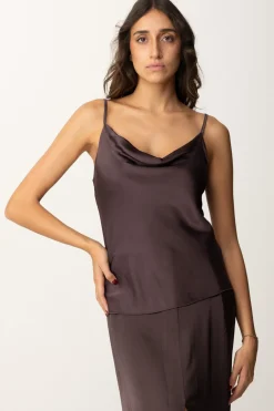 Manila Grace Top In Satin con Spalline SottiliCIOCCOLATO
