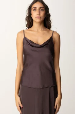 Manila Grace Top In Satin con Spalline SottiliCIOCCOLATO