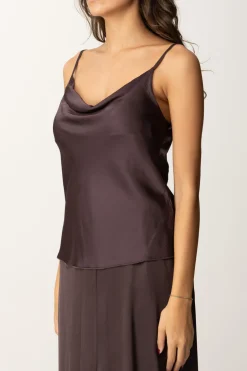 Manila Grace Top In Satin con Spalline SottiliCIOCCOLATO