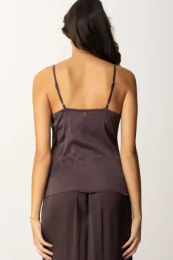 Manila Grace Top In Satin con Spalline SottiliCIOCCOLATO
