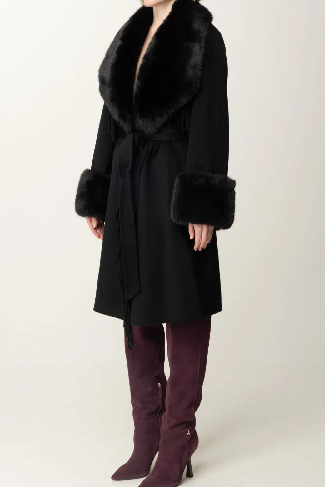 Marciano By Guess Cappotto Liliana con Frange e PellicciaJET BLACK MULTI