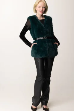 Marciano By Guess Pelliccia Gilet Chloe con CinturaFERN MOSS GREEN MULT
