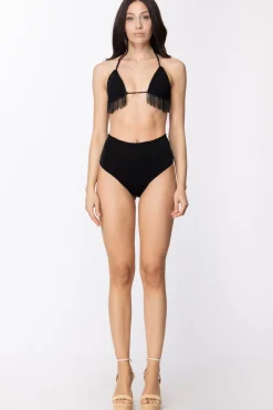 Me Fui Bikini Top Tricot con Frange e Slip RetròNERO