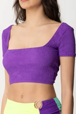 Me Fui Top Color Block In Lycra GoffrataPURPLE