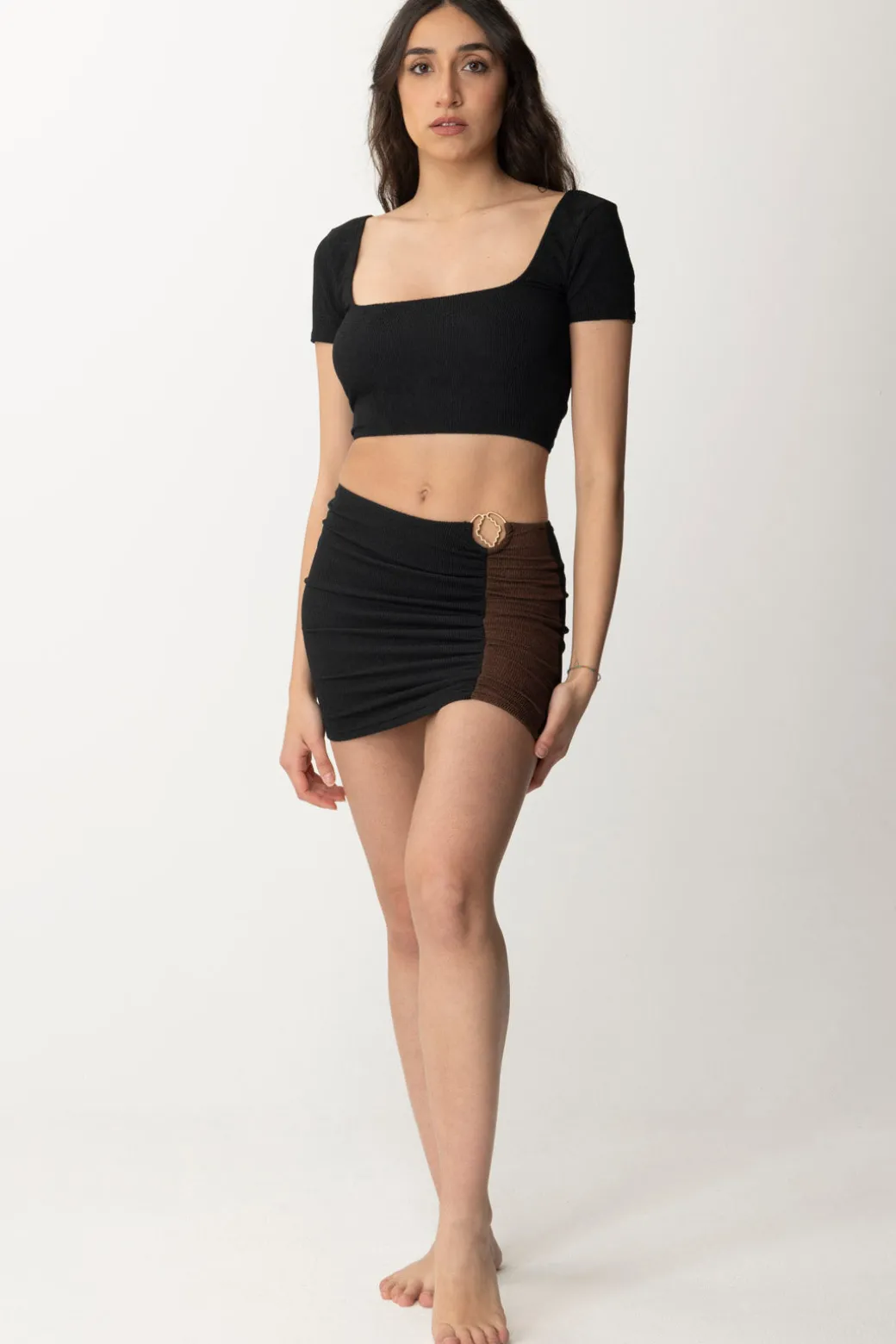 Me Fui Top Color Block In Lycra GoffrataBLACK