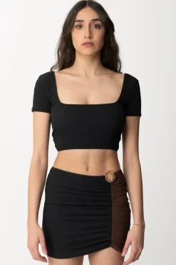 Me Fui Top Color Block In Lycra GoffrataBLACK