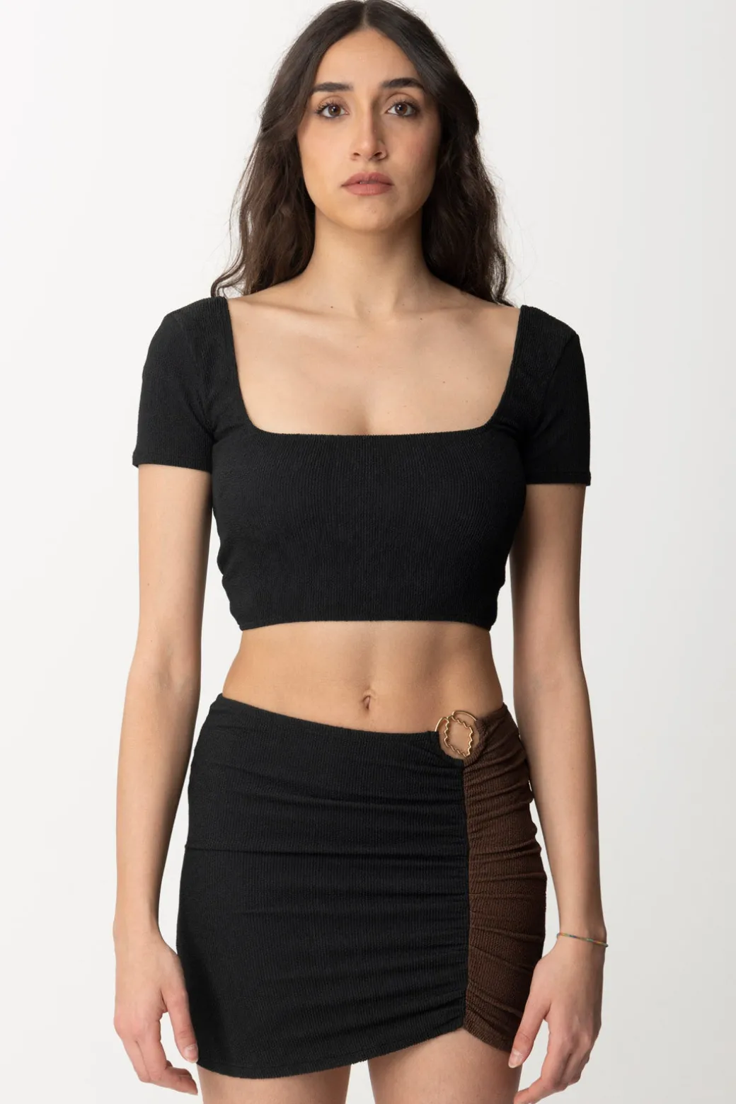 Me Fui Top Color Block In Lycra GoffrataBLACK