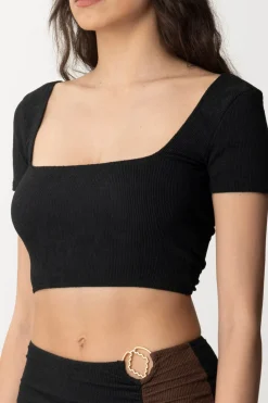 Me Fui Top Color Block In Lycra GoffrataBLACK