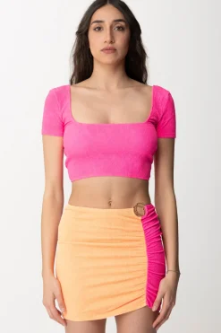 Me Fui Top Color Block In Lycra GoffrataFUXIA