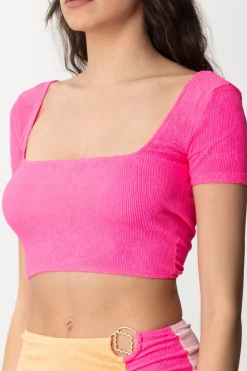 Me Fui Top Color Block In Lycra GoffrataFUXIA