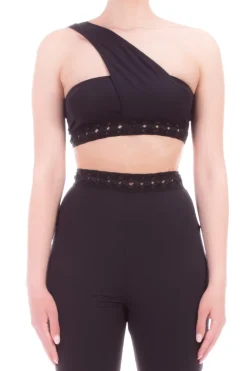 Me Fui Top Crop Monospalla con PassamaneriaBLACK