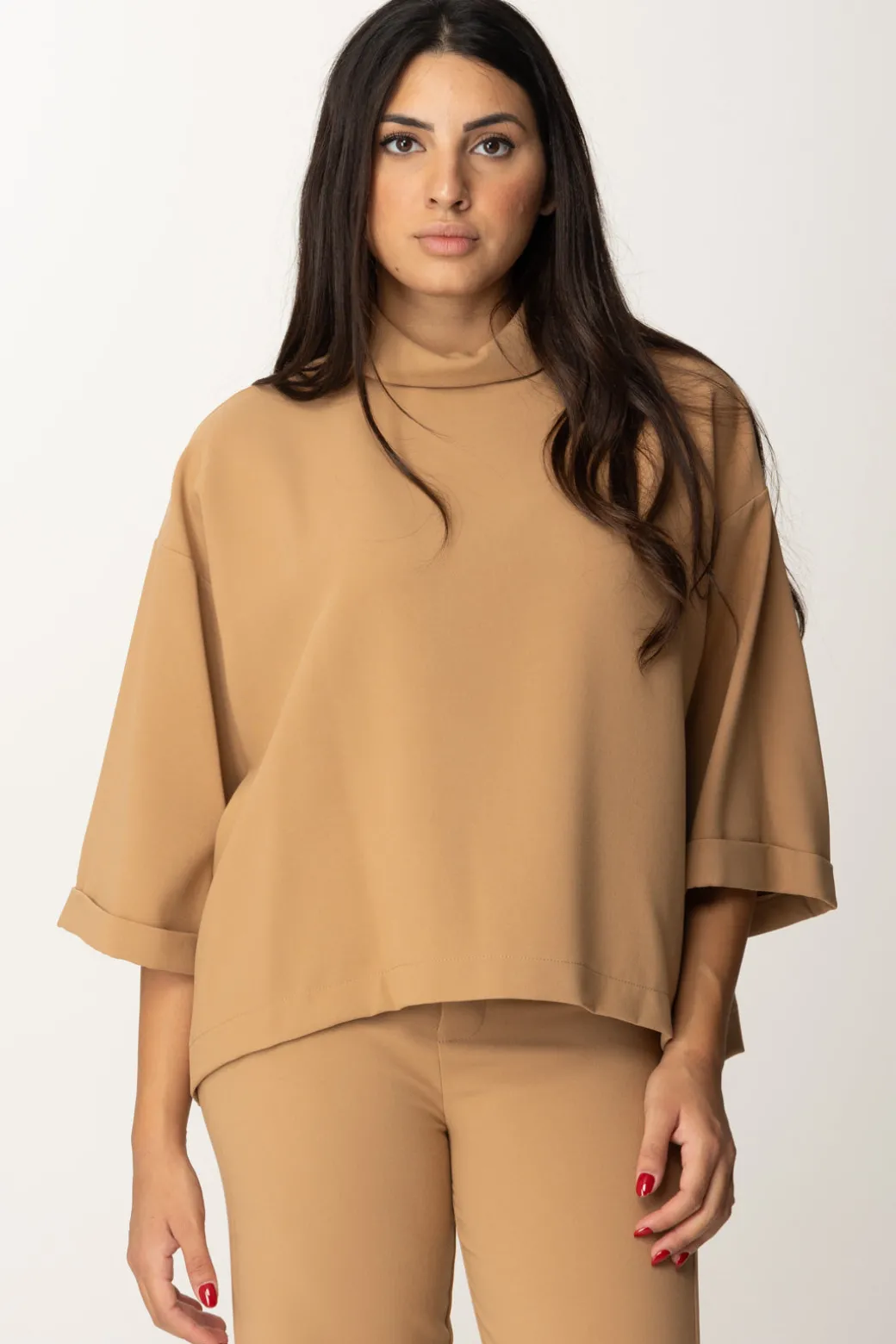 Meme Road Blusa a Collo AltoCAMMELLO