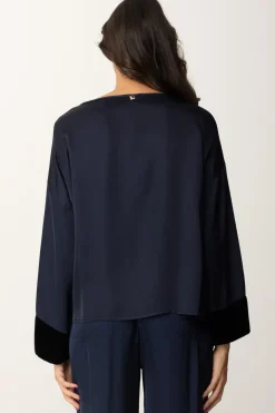 Meme Road Blusa Oversize con Dettagli In VellutoBLU