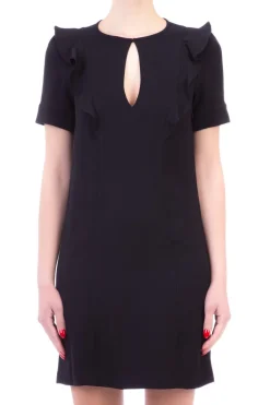 Michael Kors Abito Corto con Scollo a Goccia e RouchesNERO