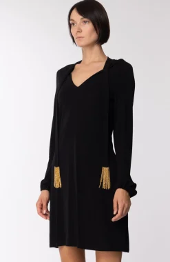 Michael Kors Abito Elegante con Fusciacca con Frange In Metallo DoratoNERO