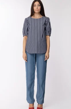 Michael Kors Blusa a Righe con Maniche a PalloncinoBLU