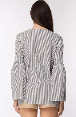 Michael Kors Blusa Morbida a Righe con Occhielli DoratiIVORY