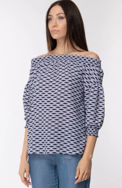 Michael Kors Blusa Offshoulder con Maniche AmpieBLU/BIANCO