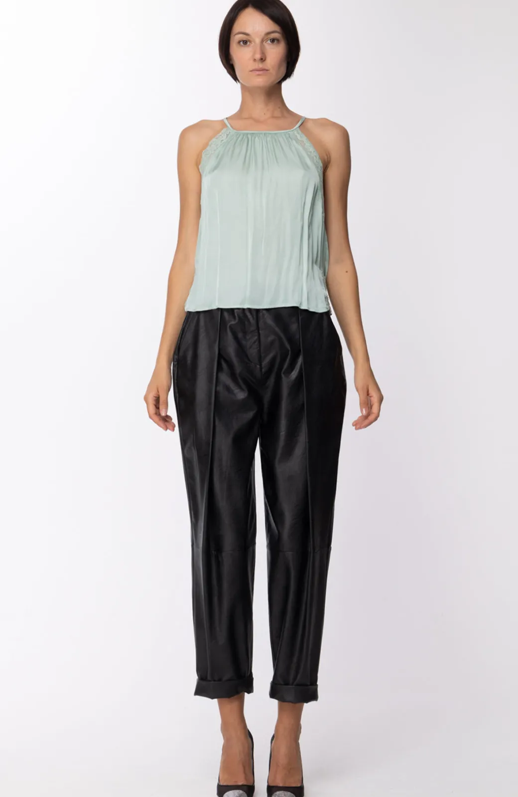 Motel Top Crop con Inserti In PizzoMENTA