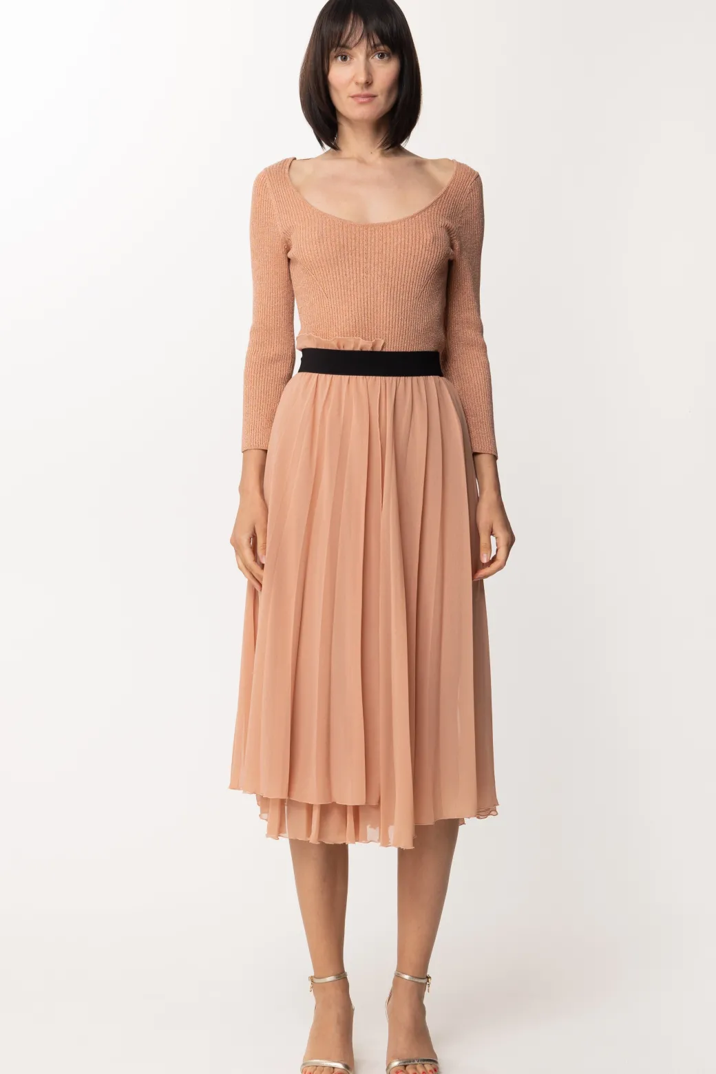 Patrizia Pepe Abito In Maglia con Gonna PlissèLIGHT HENNA LUREX