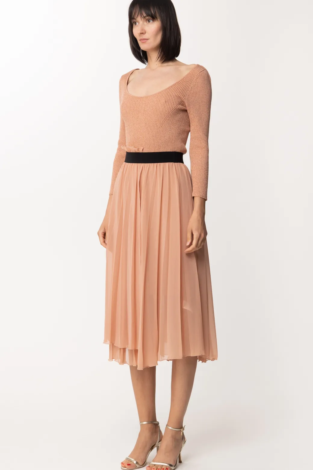 Patrizia Pepe Abito In Maglia con Gonna PlissèLIGHT HENNA LUREX